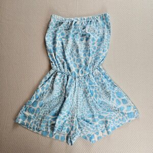 La Mer Luxe Blue White Animal Print Strapless Romper Small Beach Summer Resort